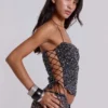 Deva gebreide corsettop met pailletten in Midnight