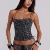 Deva gebreide corsettop met pailletten in Midnight