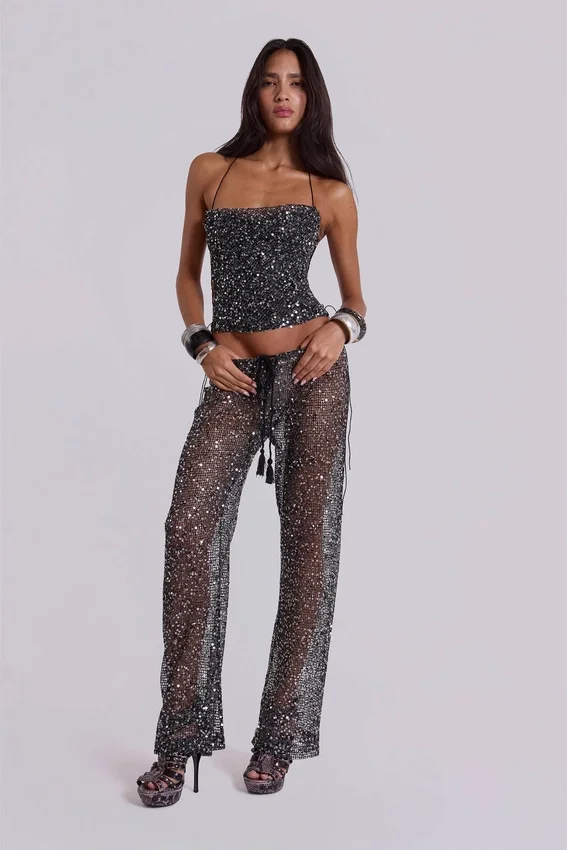 Deva gebreide corsettop met pailletten in Midnight