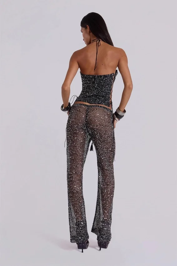 Deva gebreide corsettop met pailletten in Midnight