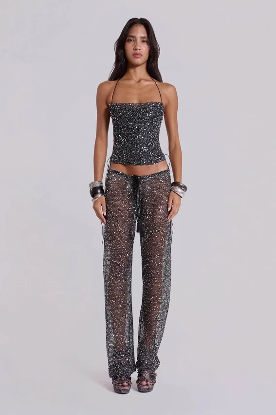 Deva gebreide corsettop met pailletten in Midnight