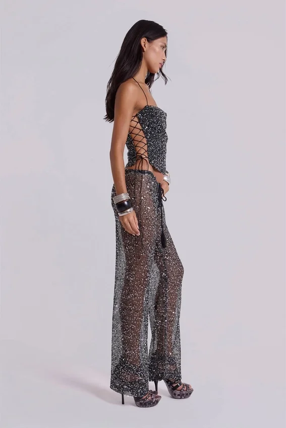 Deva gebreide corsettop met pailletten in Midnight