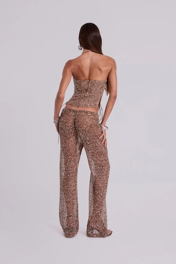 Deva gebreide corsettop met pailletten in zandkleur