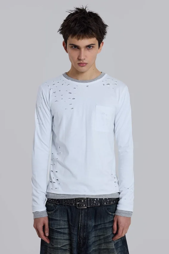 Distressed dubbellaagse waffle-top