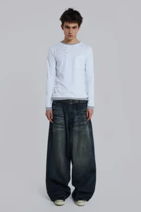 Distressed dubbellaagse waffle-top