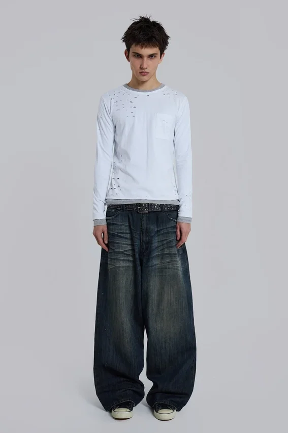Distressed dubbellaagse waffle-top