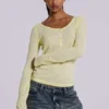 Doorschijnende Henley-top in Buttercup