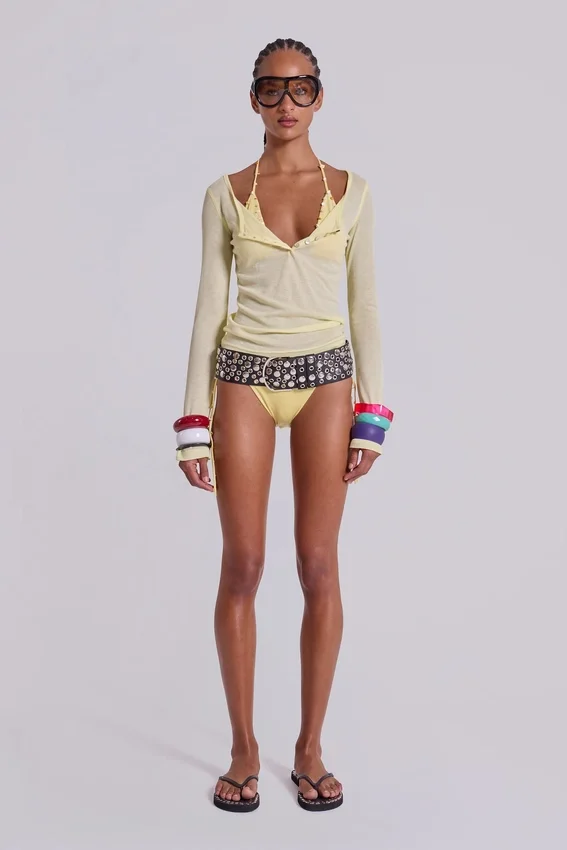 Doorschijnende Henley-top in Buttercup