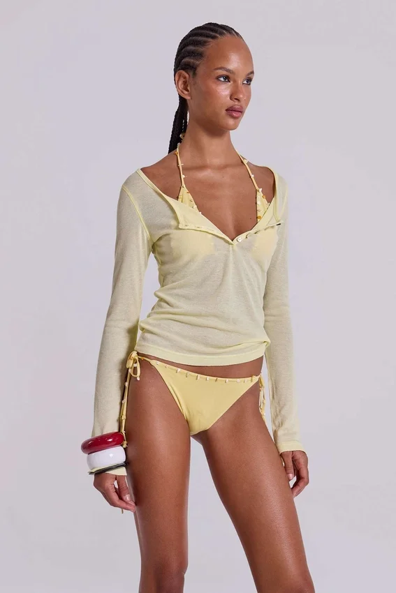 Doorschijnende Henley-top in Buttercup