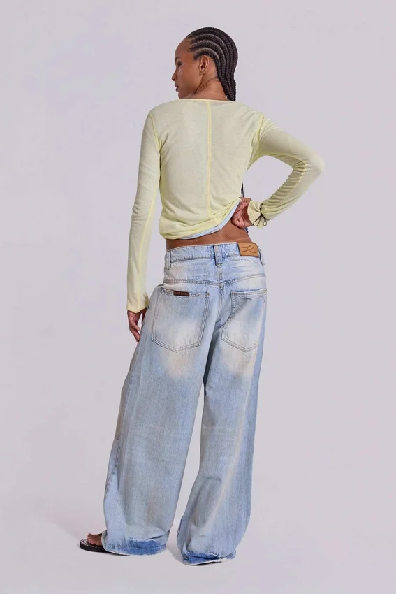 Doorschijnende Henley-top in Buttercup
