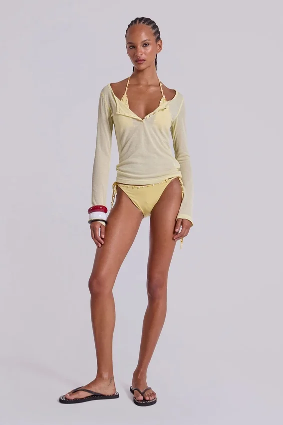 Doorschijnende Henley-top in Buttercup