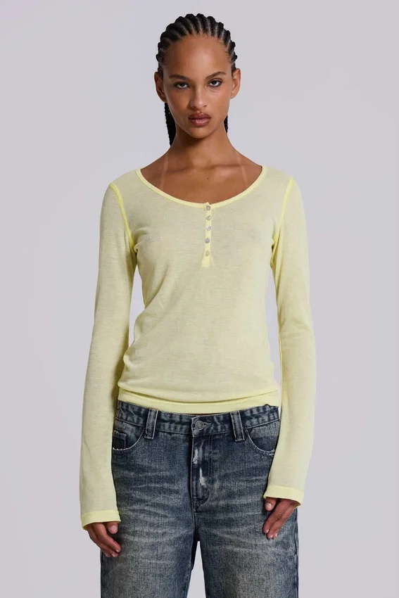 Doorschijnende Henley-top in Buttercup