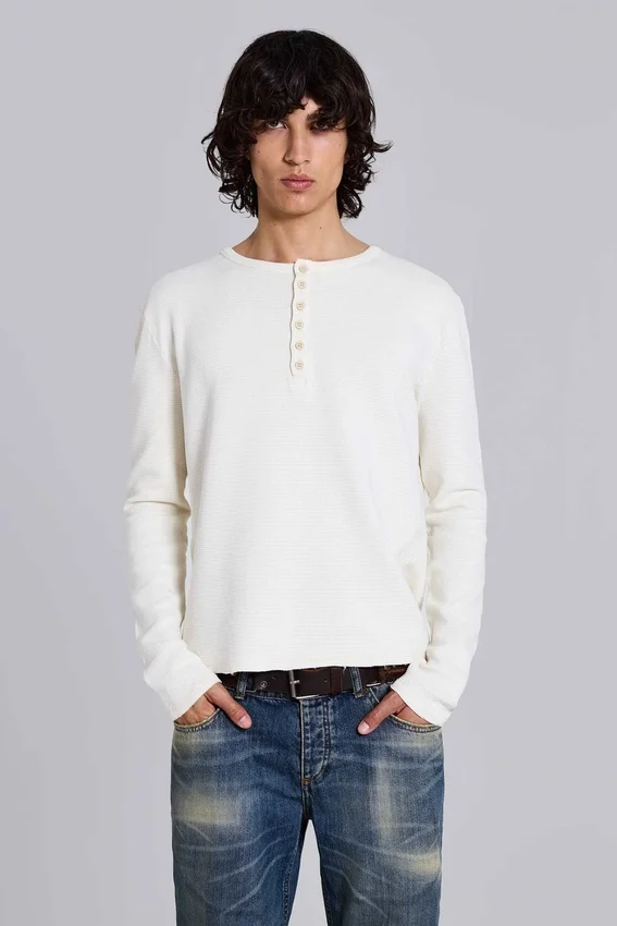 Ecru Henley-top met wafelpatroon