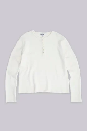 Ecru Henley-top met wafelpatroon