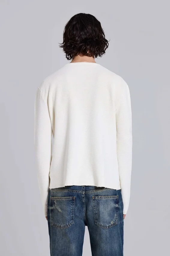 Ecru Henley-top met wafelpatroon