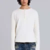 Ecru Henley-top met wafelpatroon