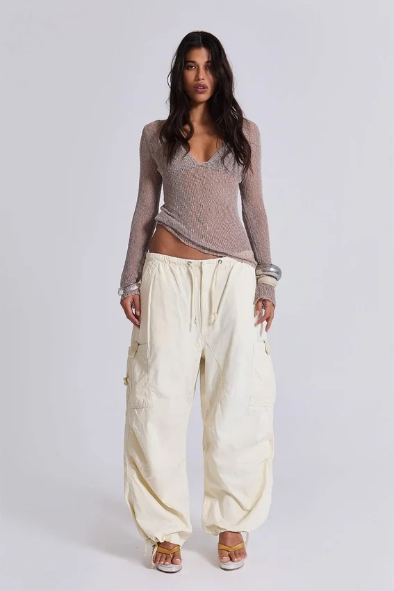 Ecru Parachute Cargo-broek