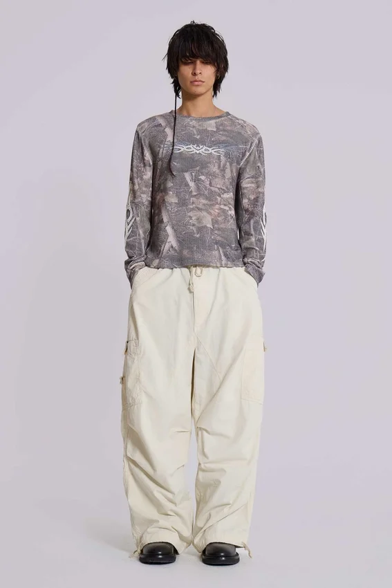 Ecru Parachute Cargo-broek