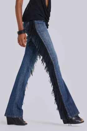 El Topo bootcut-Jeans met franjes in blauwe wassing