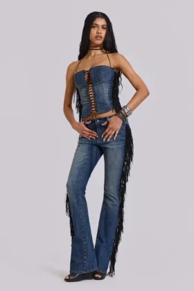 El Topo bootcut-Jeans met franjes in blauwe wassing