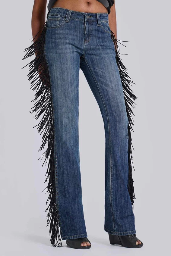 El Topo bootcut-Jeans met franjes in blauwe wassing