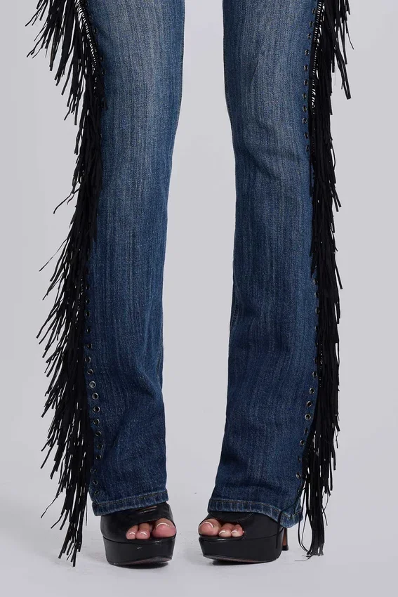 El Topo bootcut-Jeans met franjes in blauwe wassing