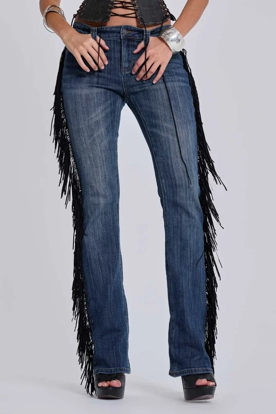 El Topo bootcut-Jeans met franjes in blauwe wassing