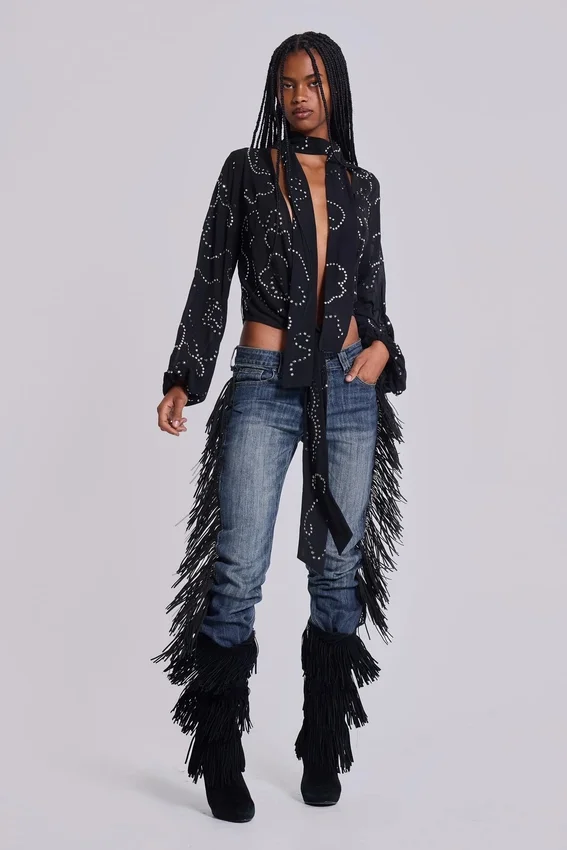 El Topo bootcut-Jeans met franjes in blauwe wassing