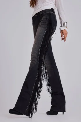 El Topo bootcut-Jeans met franjes in zwarte wassing
