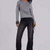 El Topo bootcut-Jeans met franjes in zwarte wassing