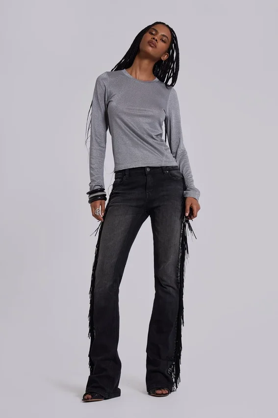 El Topo bootcut-Jeans met franjes in zwarte wassing