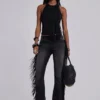 El Topo bootcut-Jeans met franjes in zwarte wassing
