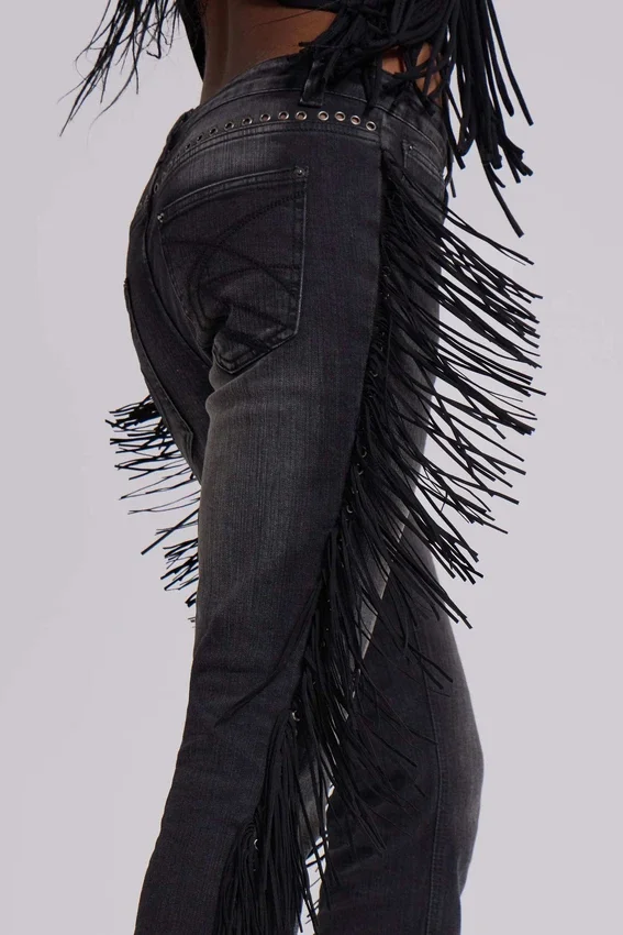 El Topo bootcut-Jeans met franjes in zwarte wassing