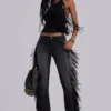 El Topo bootcut-Jeans met franjes in zwarte wassing