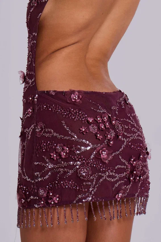Ellora mini-jurk met versieringen in de kleur Wine