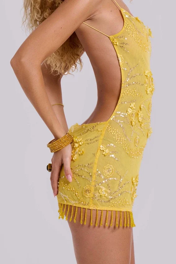 Ellora versierde mini-jurk in Solar