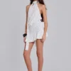 Enya mini-jurk met open rug in stippenmotief