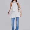Enya mini-jurk met open rug in stippenmotief