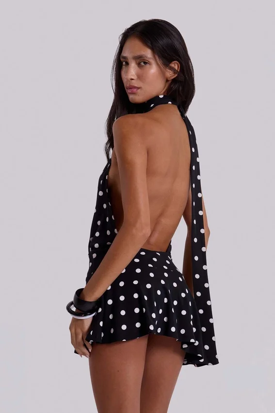 Enya mini-jurk met open rug in XL met stippen