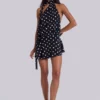 Enya mini-jurk met open rug in XL met stippen
