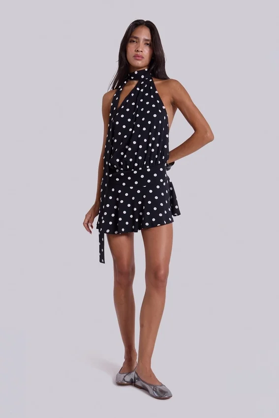 Enya mini-jurk met open rug in XL met stippen