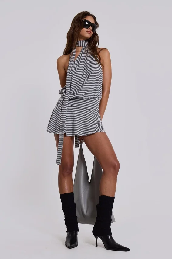 Enya rugloze mini-jurk in staal