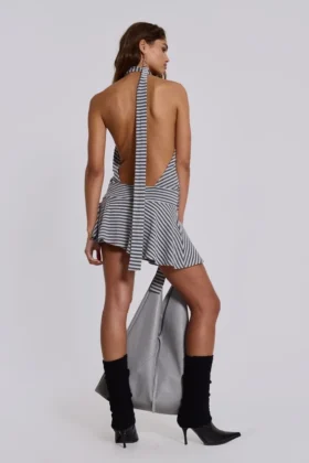 Enya rugloze mini-jurk in staal