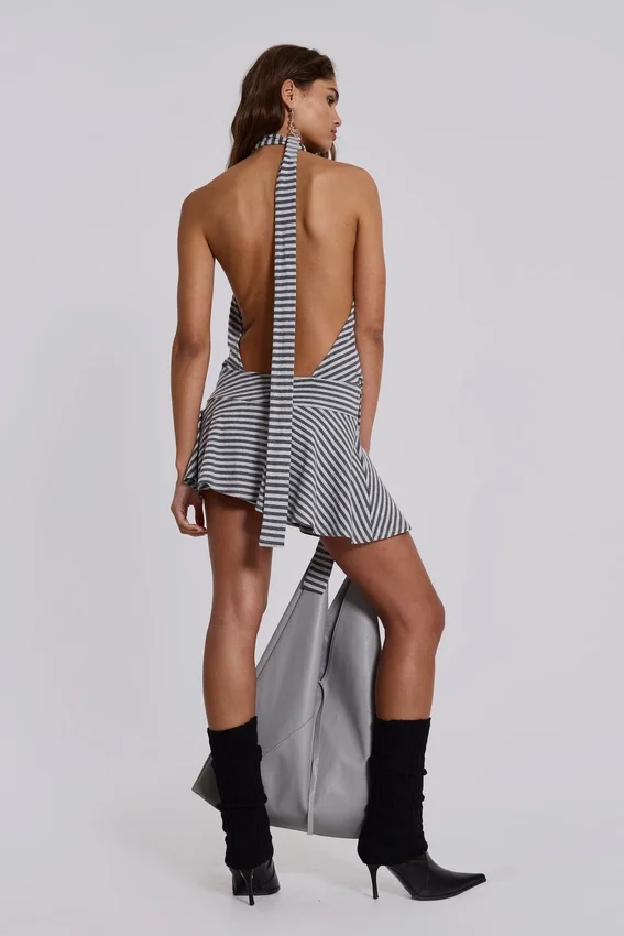 Enya rugloze mini-jurk in staal
