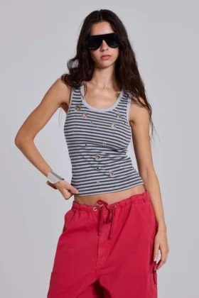 Eye Contact-vesttop met oogjes in streepmotief