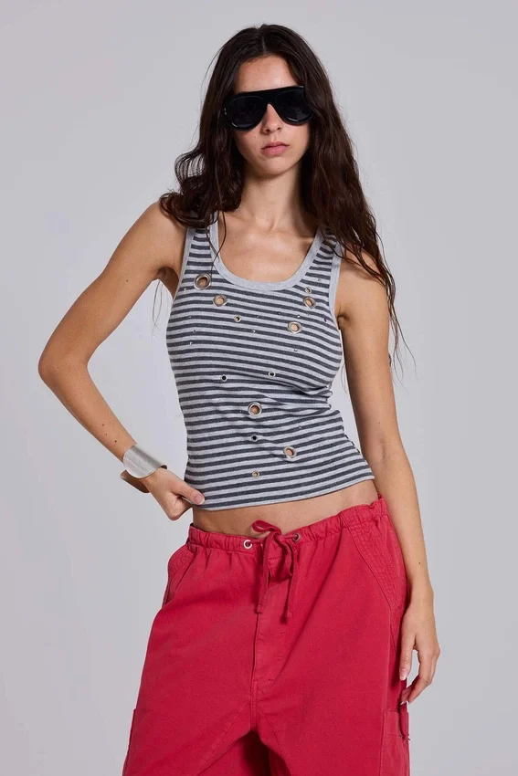 Eye Contact-vesttop met oogjes in streepmotief