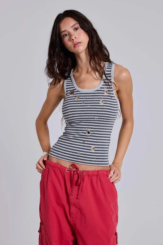 Eye Contact-vesttop met oogjes in streepmotief