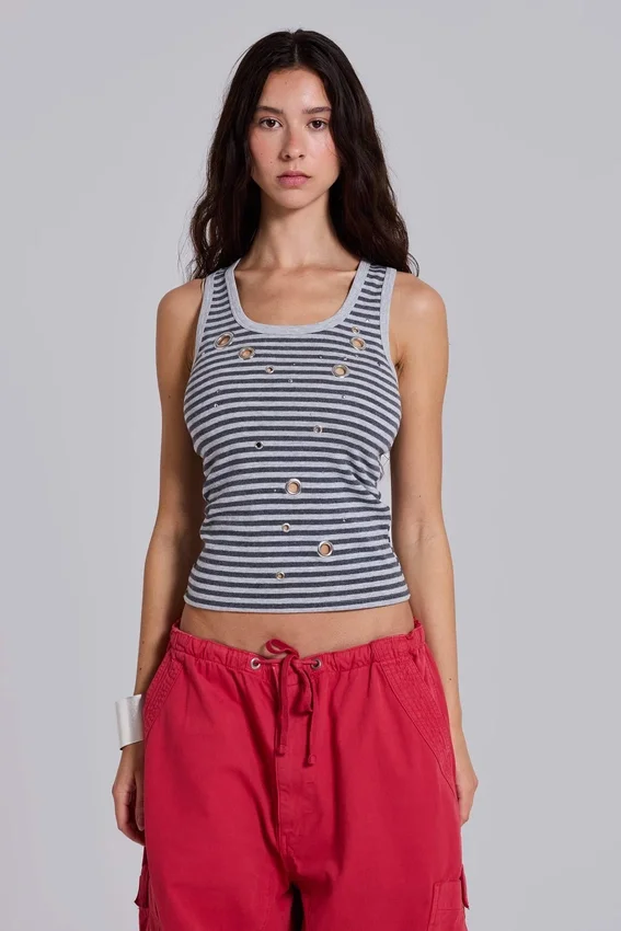 Eye Contact-vesttop met oogjes in streepmotief
