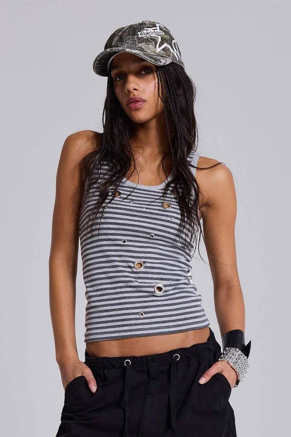 Eye Contact-vesttop met oogjes in streepmotief