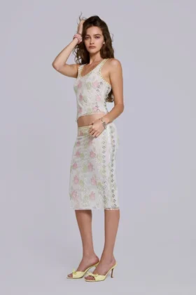 Fioretta midi-rok van kant met studs